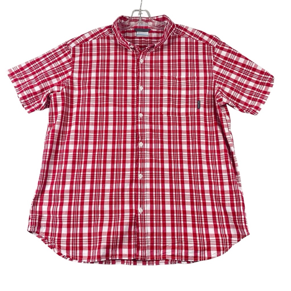 Men's Columbia Regular Fit Stretch Fabric Plaid Short Sleeve Button Down XL 0030